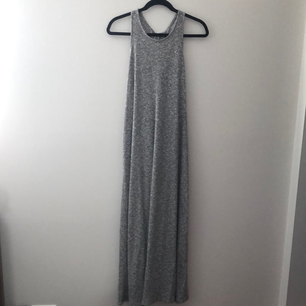 Gap Gray Ribbed Racerback Maxi Dress, Size Medium - Picture 2 of 9